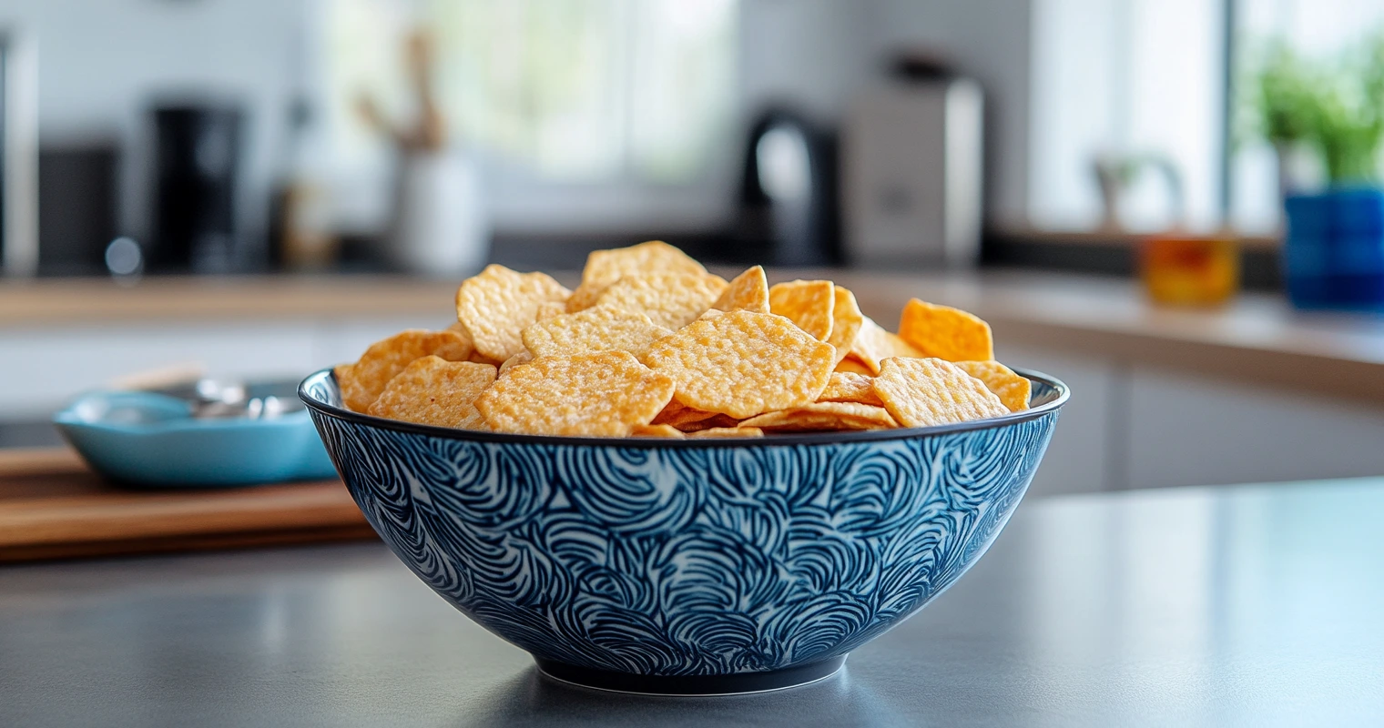 A bowl of mixed rice crackers including sweet and savory varieties.