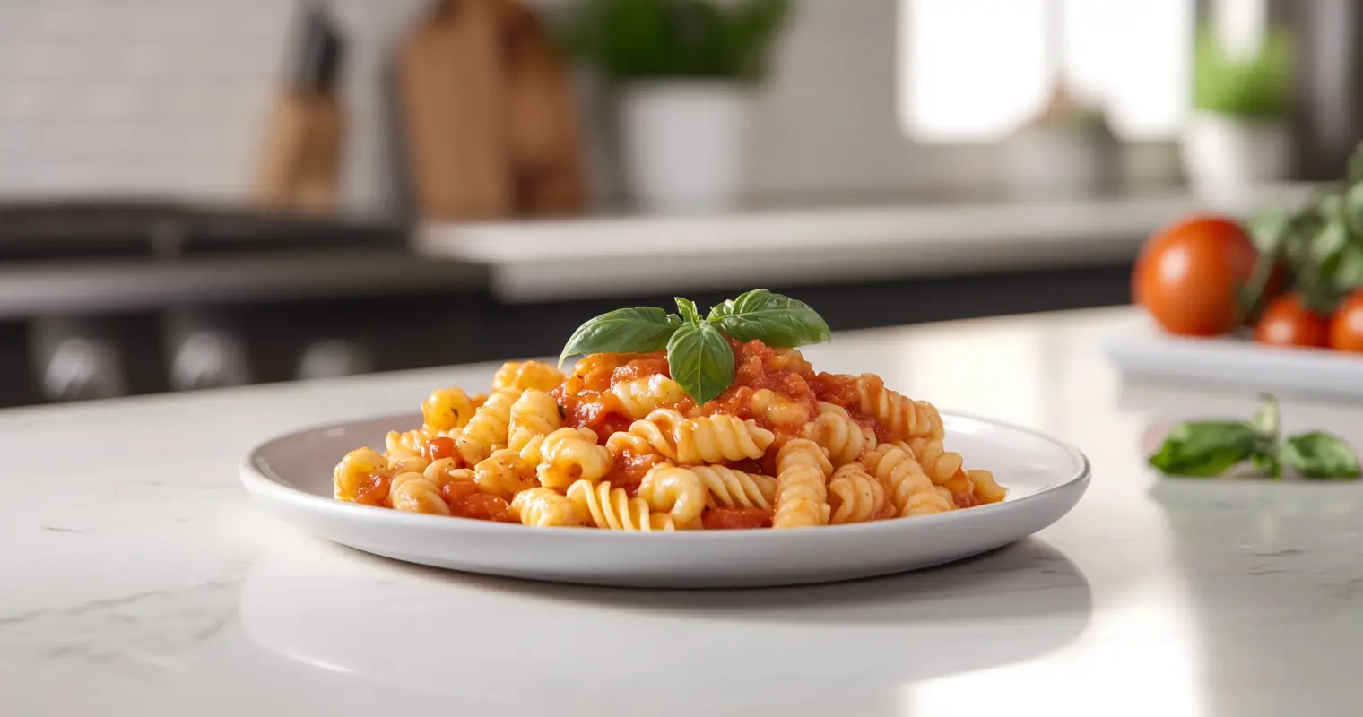 A plate of freshly made Cavatelli pasta served with tomato sauce