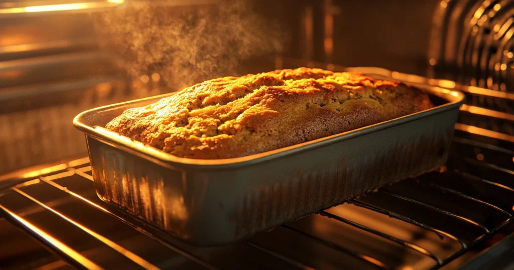 A loaf of gluten-free banana bread with a hearty texture, sliced and displayed on parchment paper.