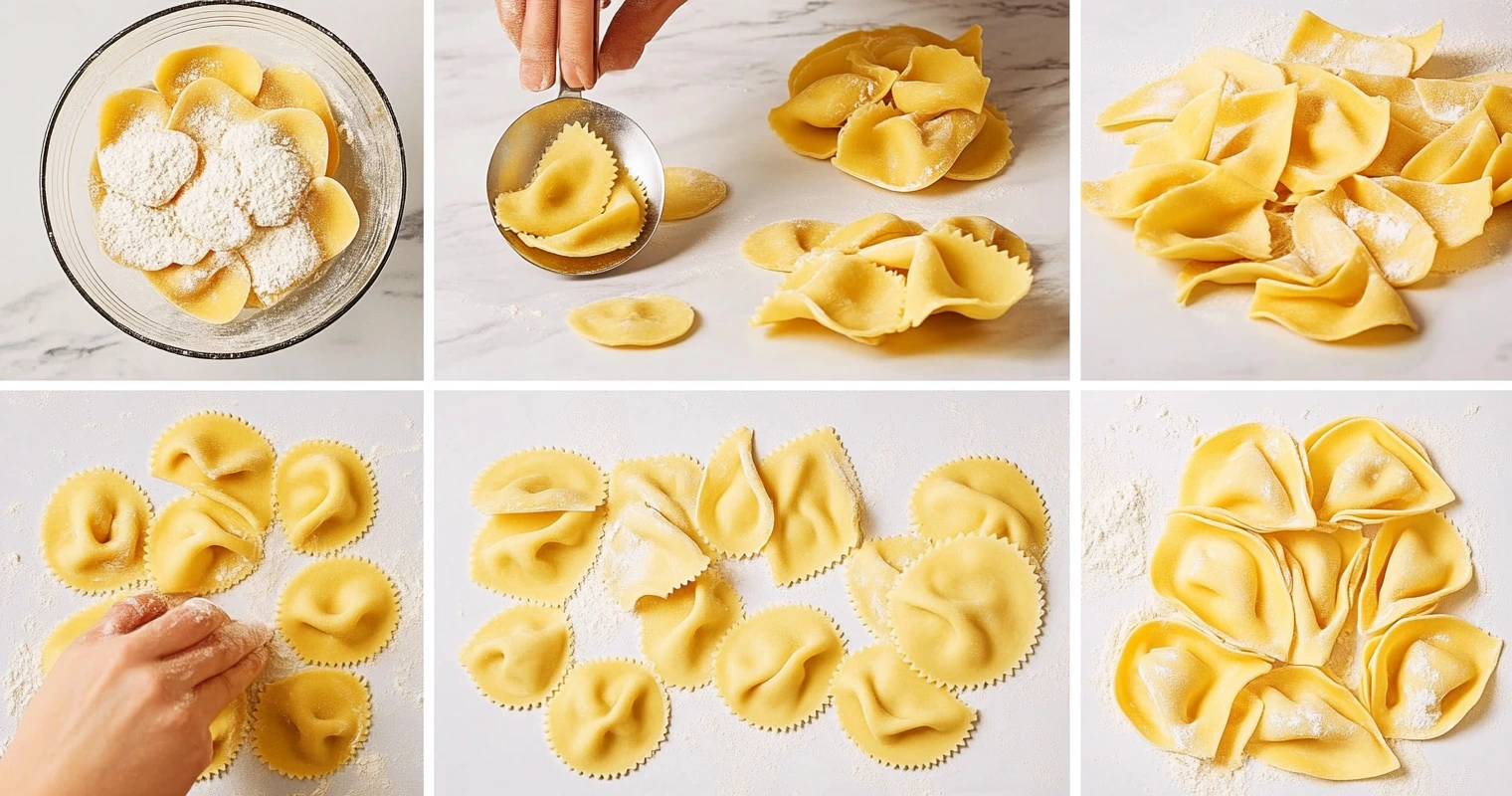 Step-by-step filling and shaping Cappelletti pasta