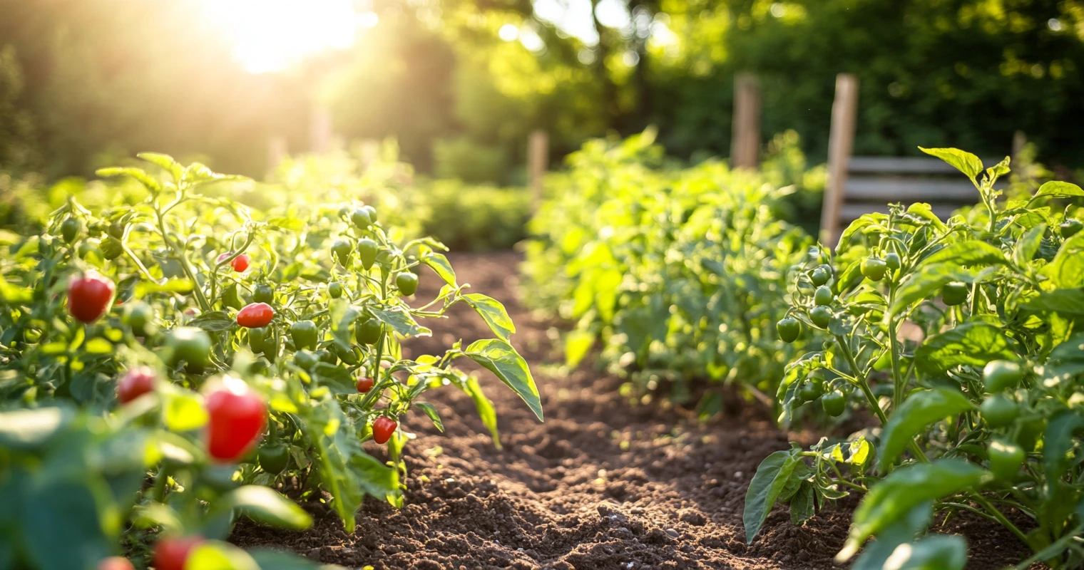 Cherry pepper plants growing in a sunny garden