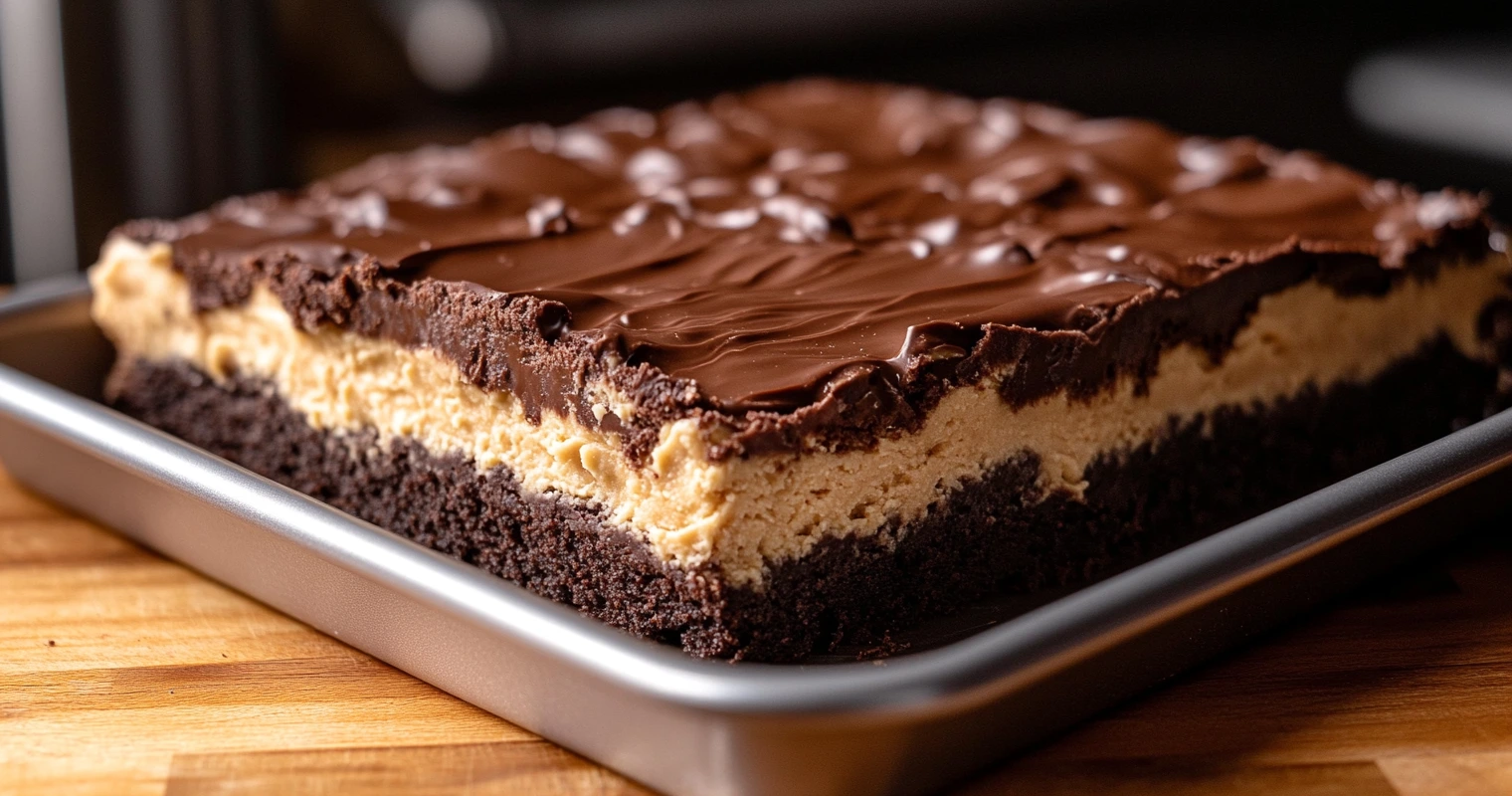 Step-by-step layering of cookie dough, Oreos, and brownie batter in a baking pan.