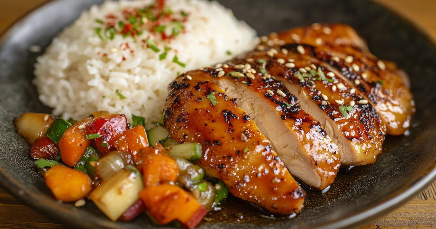 Glazed chicken thighs cooked to perfection, with a glossy honey garlic sauce.