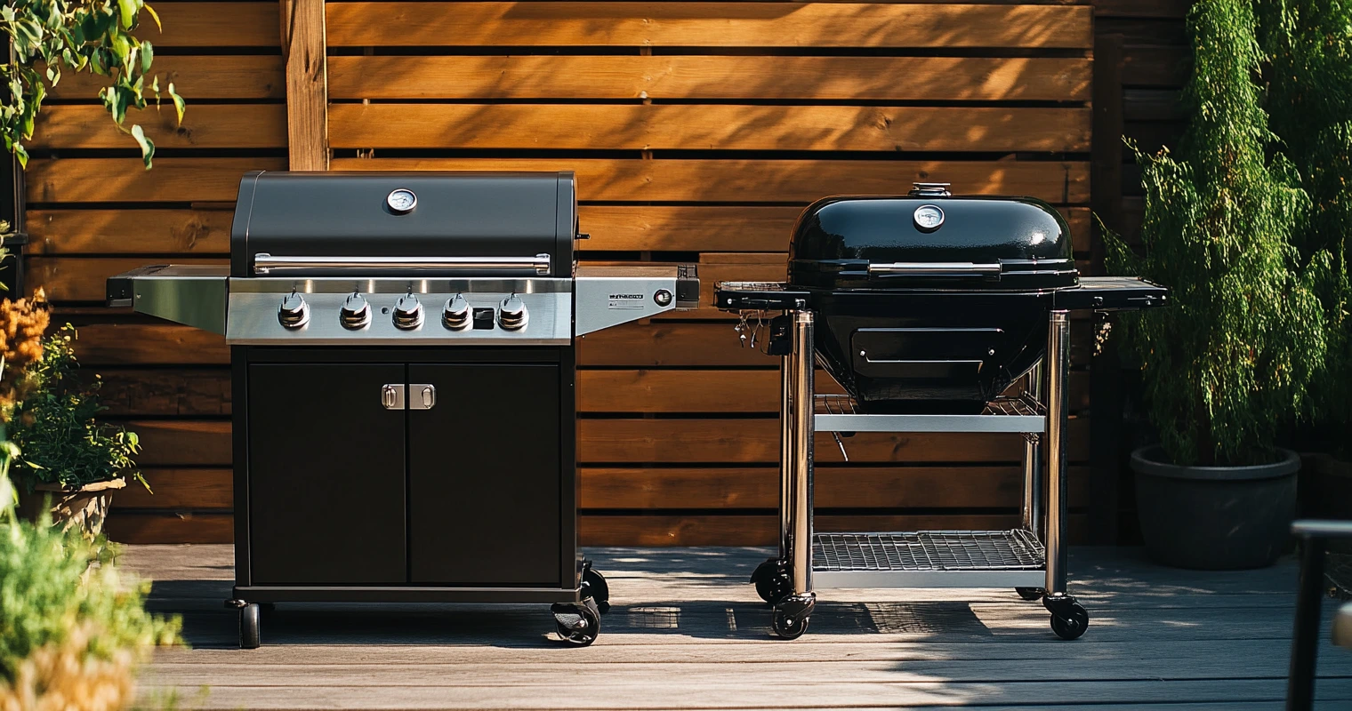 An early model of a Blackstone grill alongside a modern portable Blackstone griddle