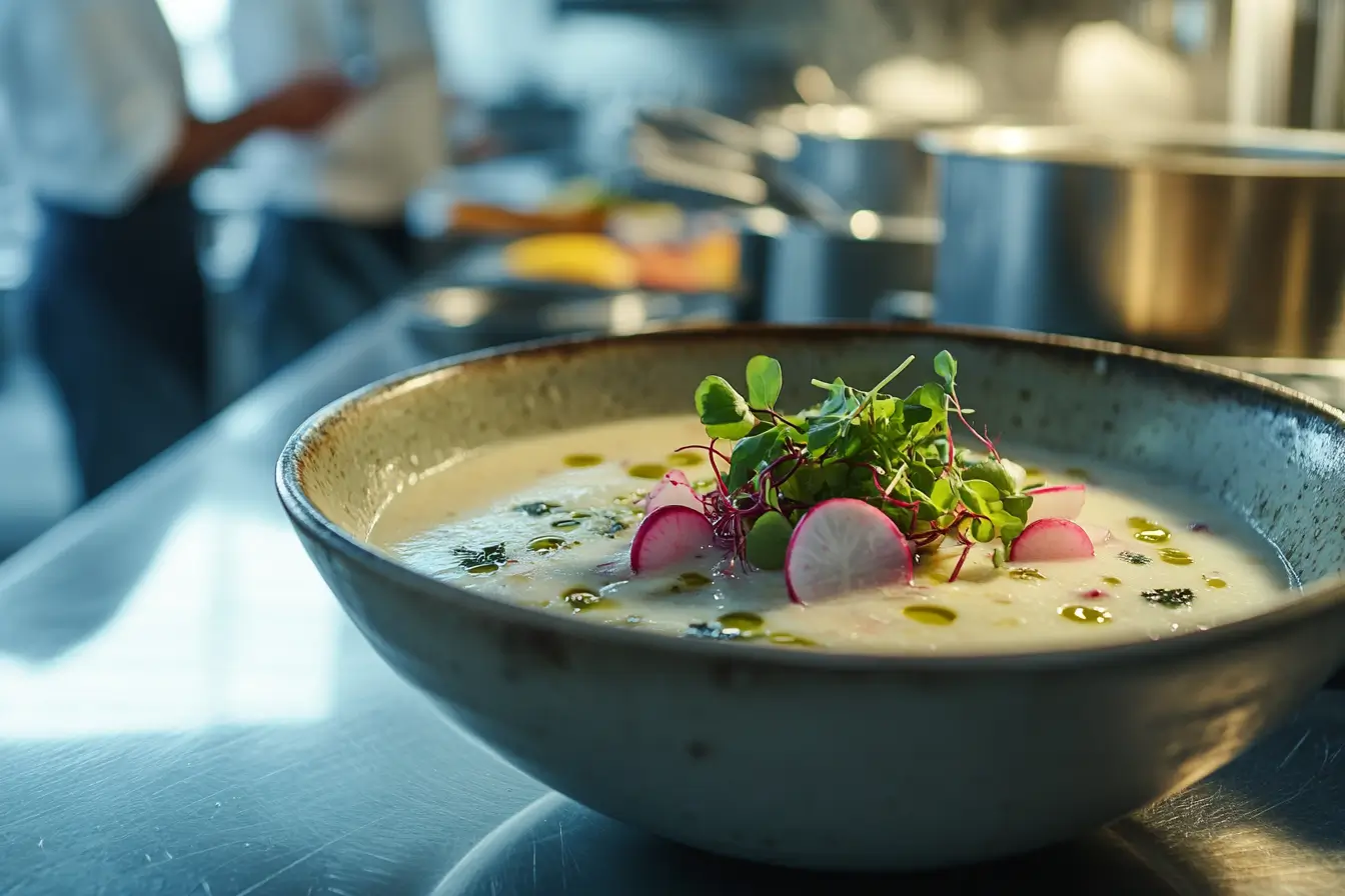 A bowl of creamy radish soup