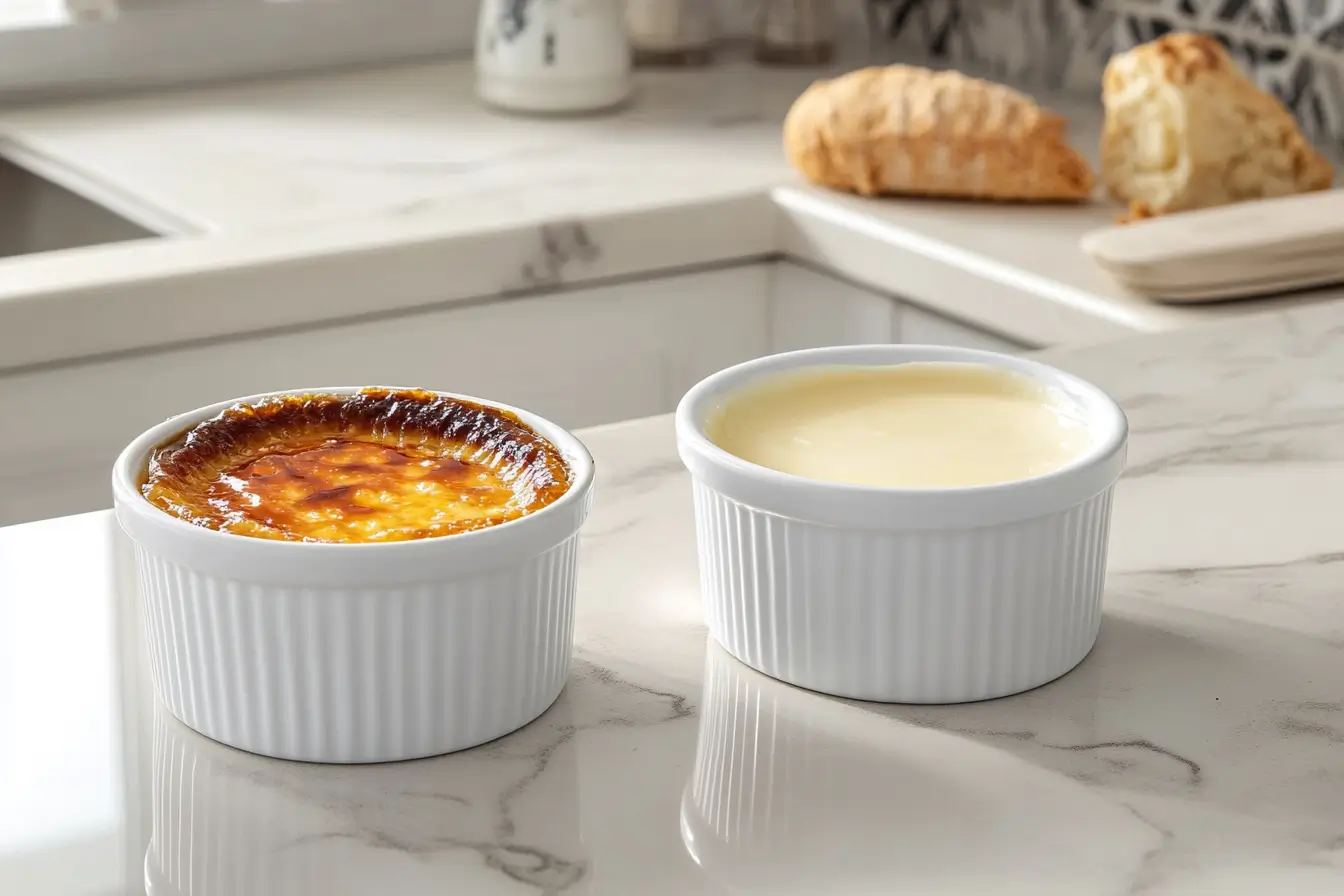 Crème brûlée and custard side-by-side