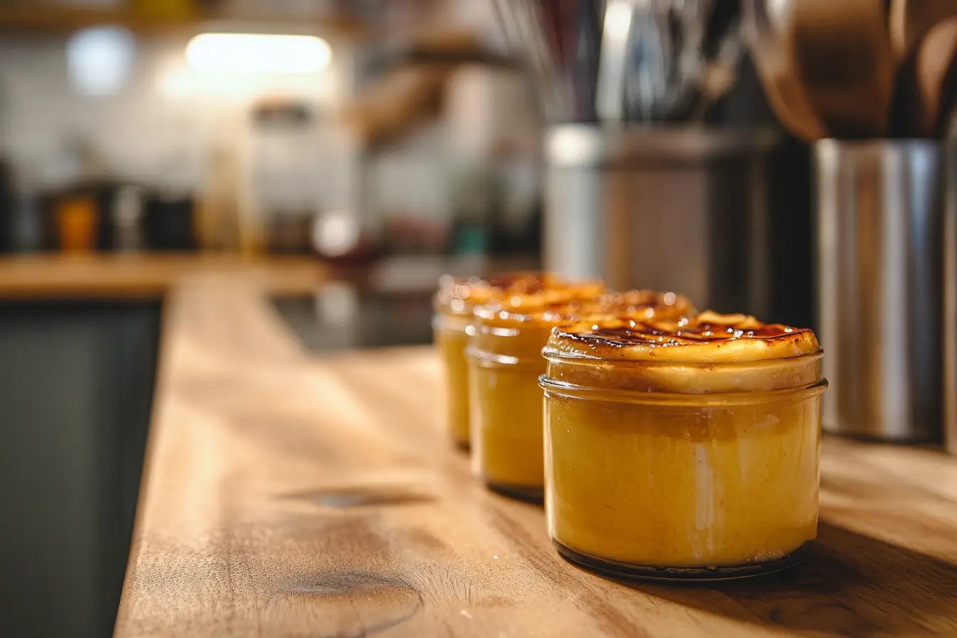 Mason jars filled with crème brûlée