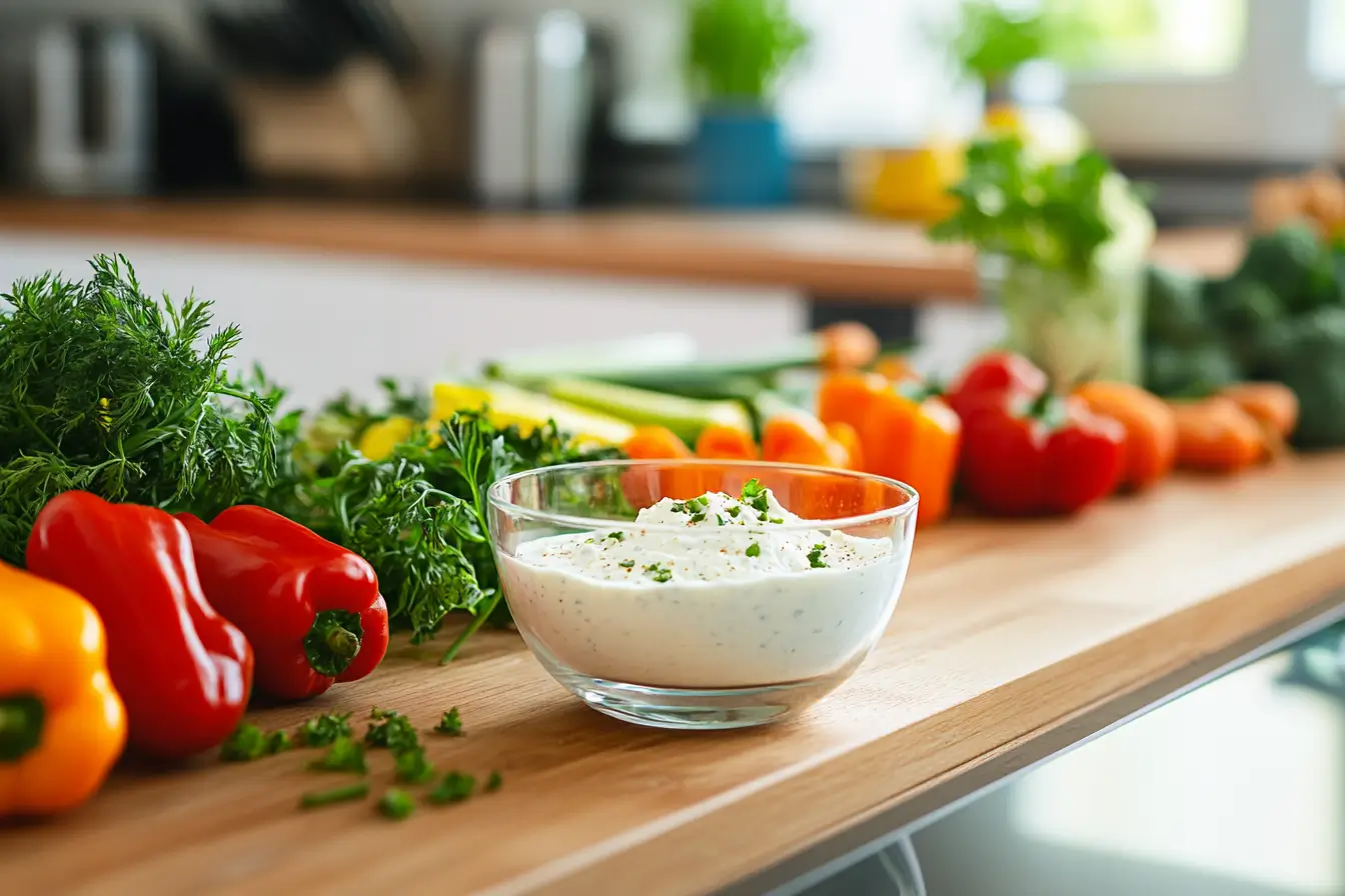 Light cream cheese dip served with fresh vegetables