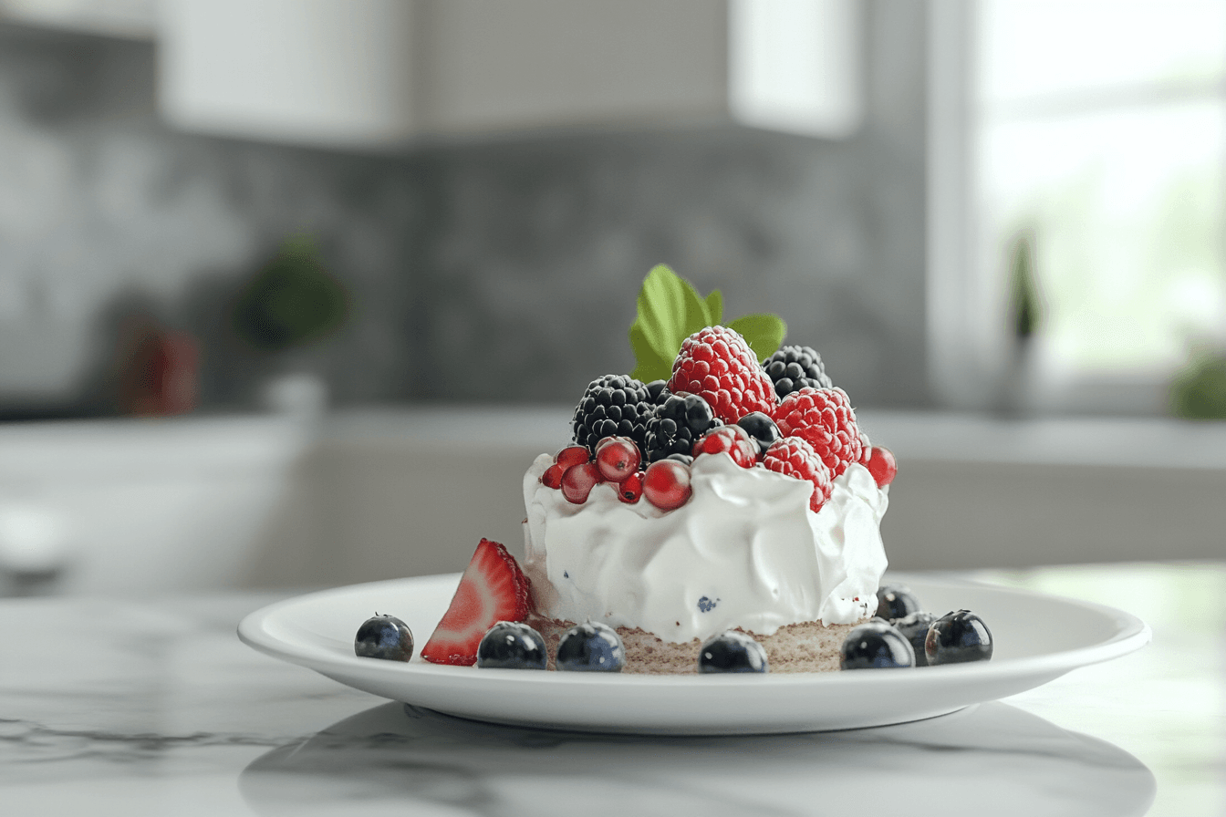 A whimsical berries and cream dish setup 