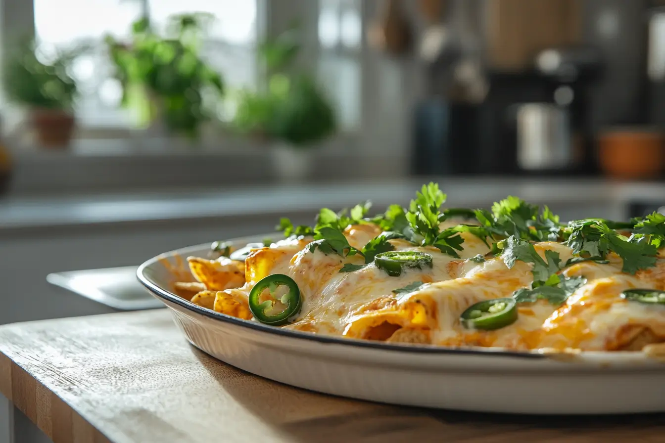 Melting Pepper Jack cheese draped over crispy nachos