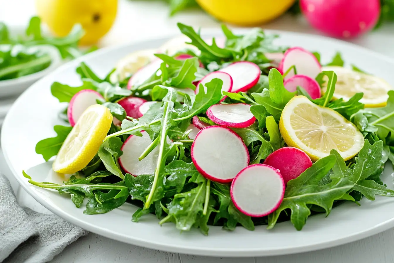  fresh radish and arugula salad with lemon slices