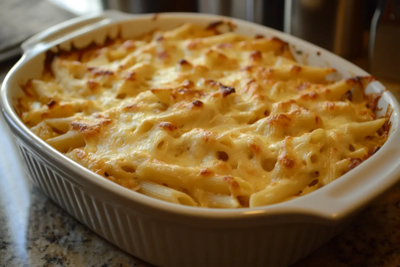 Creamy pasta bake topped