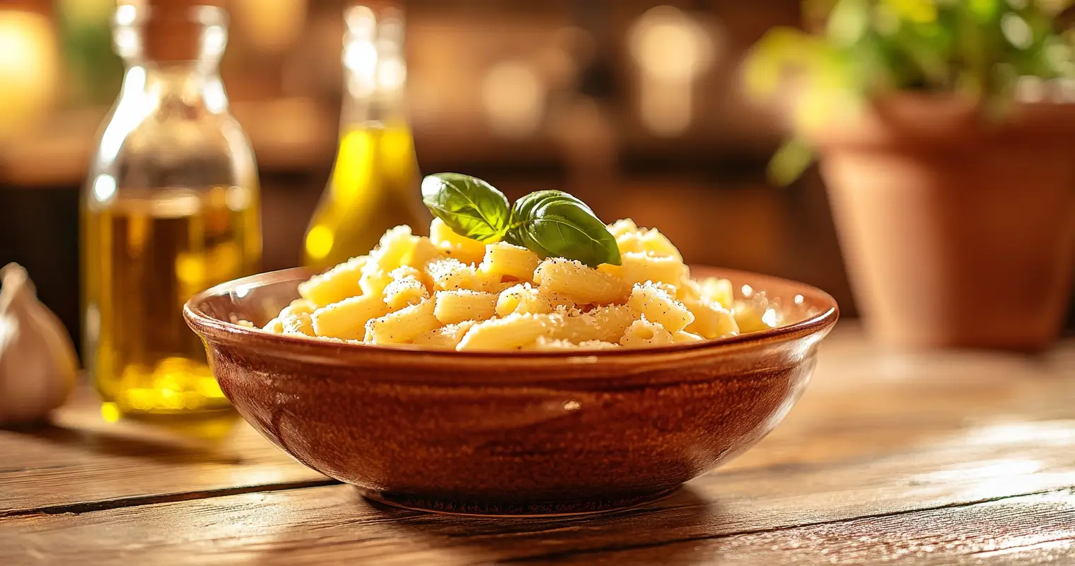 Strozzapreti pasta served in a rustic Italian restaurant setting.