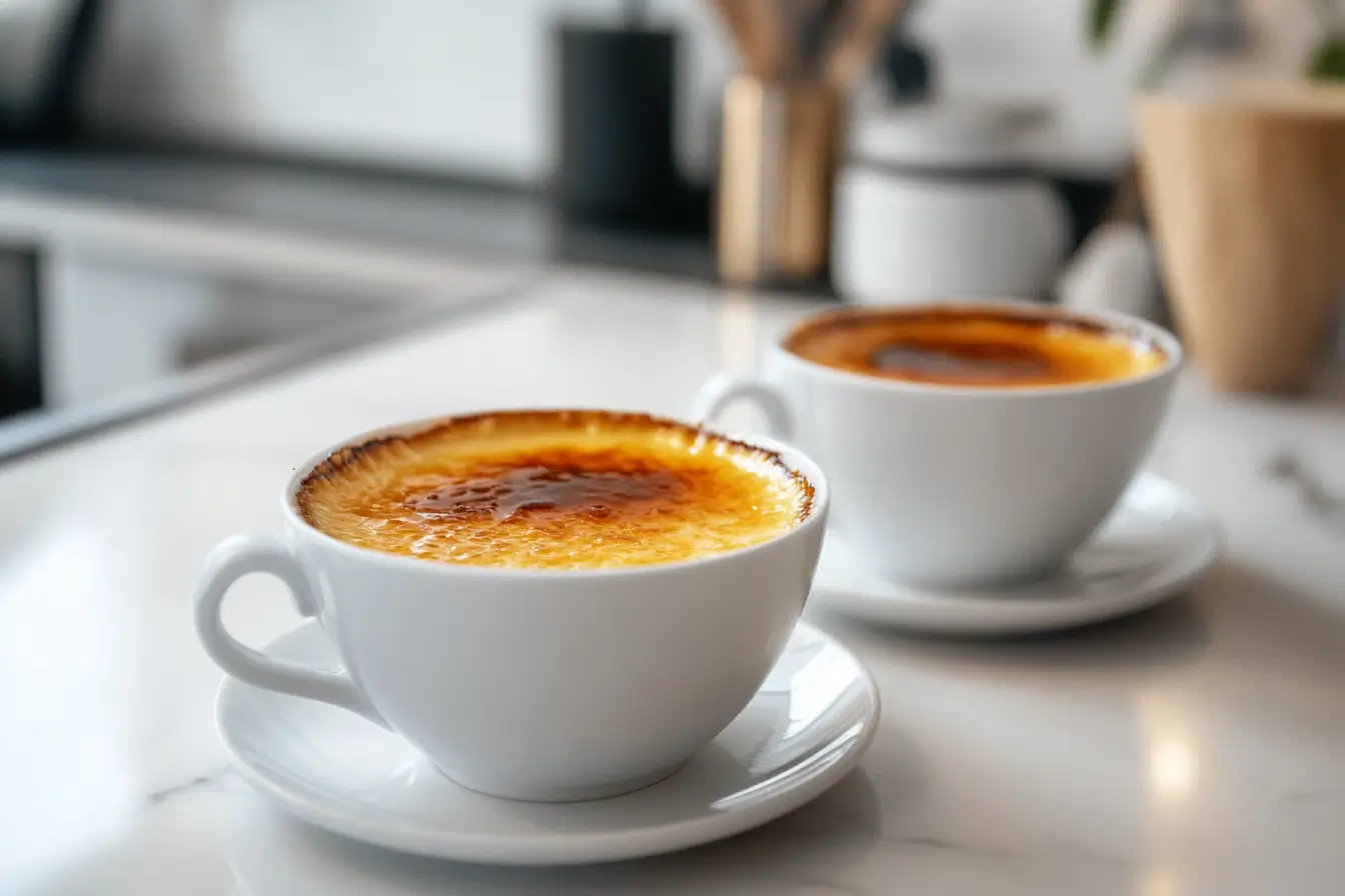 Vintage teacups with caramelized crème brûlée 