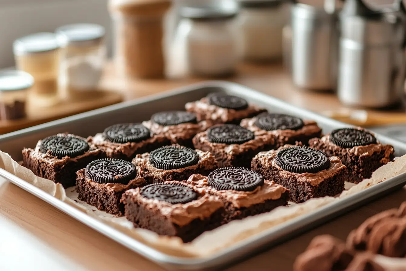 freshly baked tray of slutty brownies