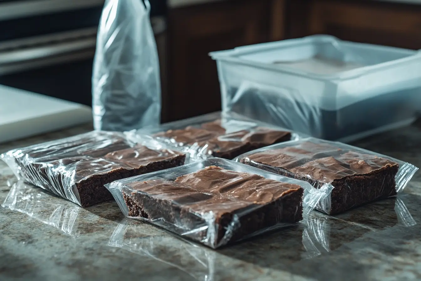 Slutty brownies individually wrapped in plastic and foil for freezing