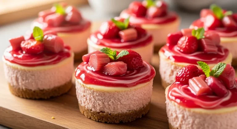 Strawberry Rhubarb Mini Cheesecakes