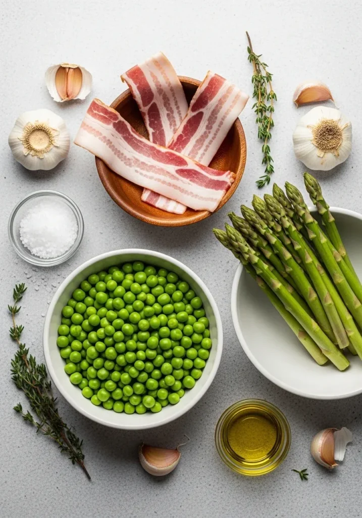 Peas Asparagus and Bacon
