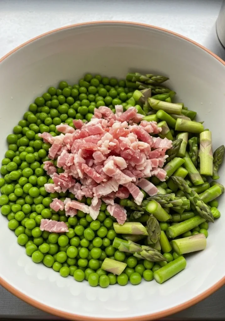 Peas Asparagus and Bacon
