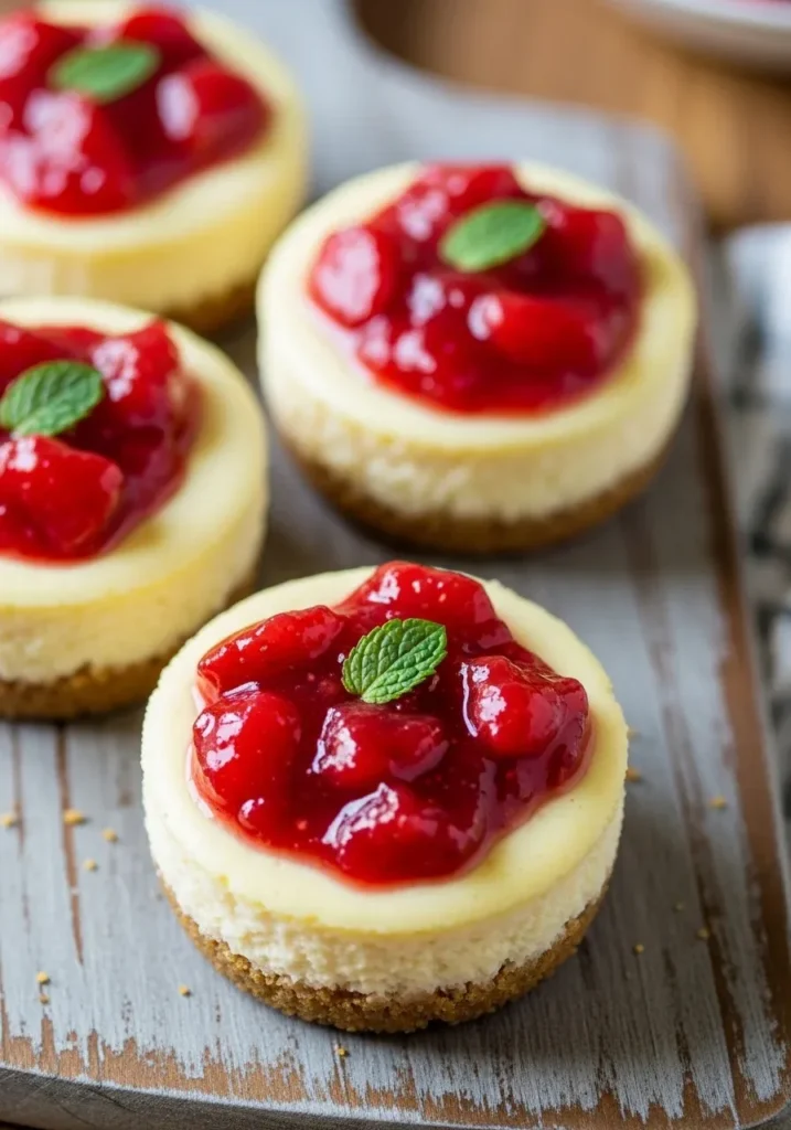Strawberry Rhubarb Mini Cheesecakes