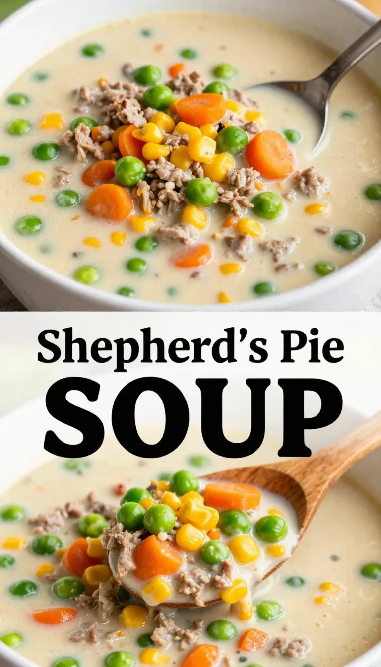 A bowl of hearty Shepherd's Pie Soup topped with fresh herbs.