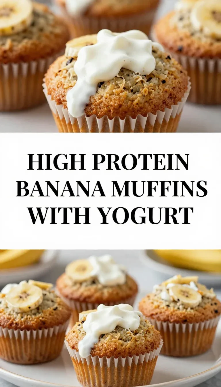 Close-up of high protein banana bread muffins made with Greek yogurt on a wooden table.