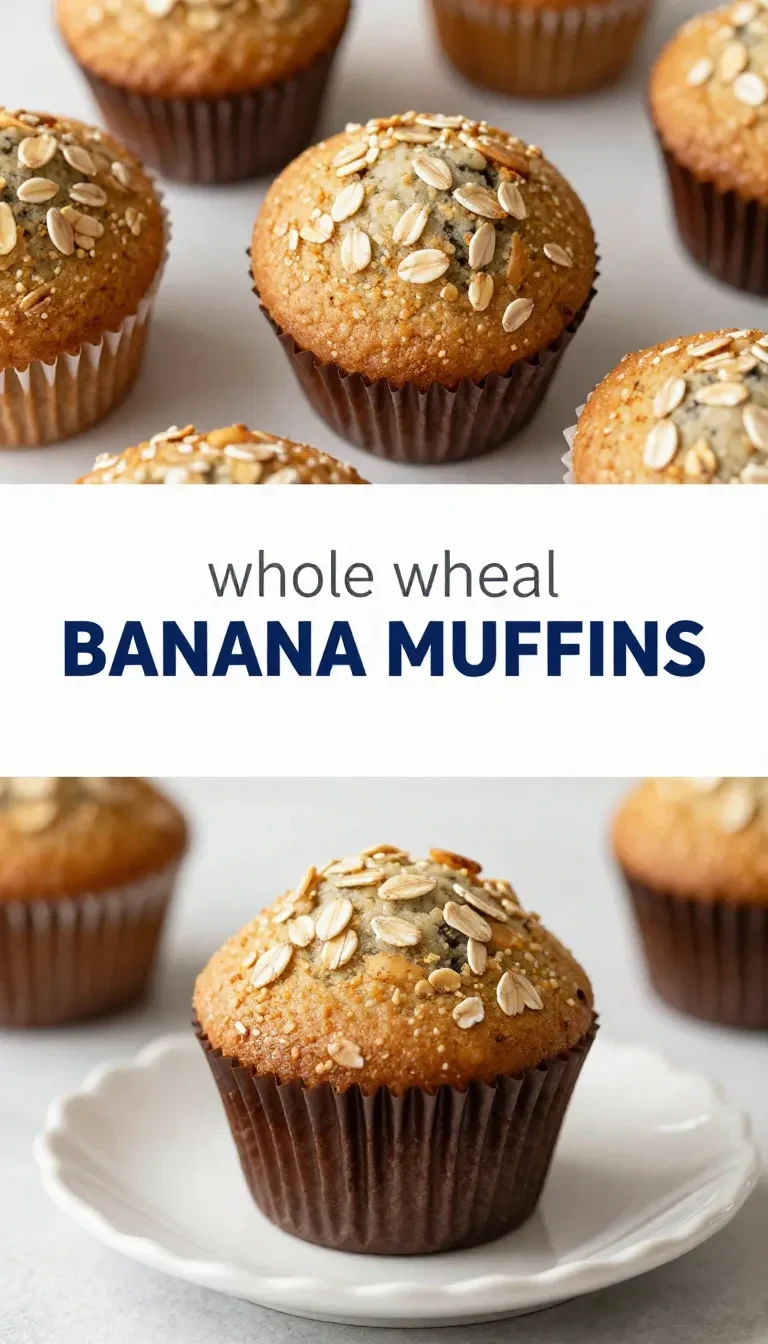 A tray of freshly baked whole wheat banana nut muffins on a wooden table.