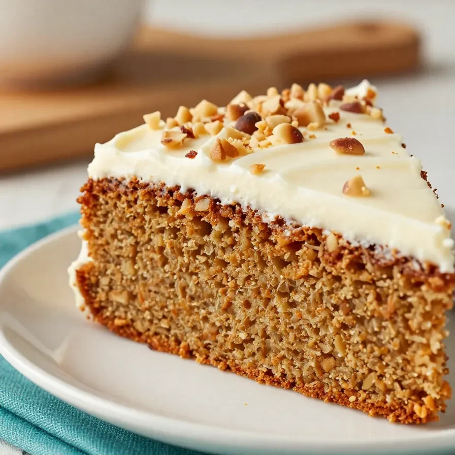A slice of homemade carrot cake inspired by the Cheesecake Factory recipe, topped with cream cheese frosting and walnuts.