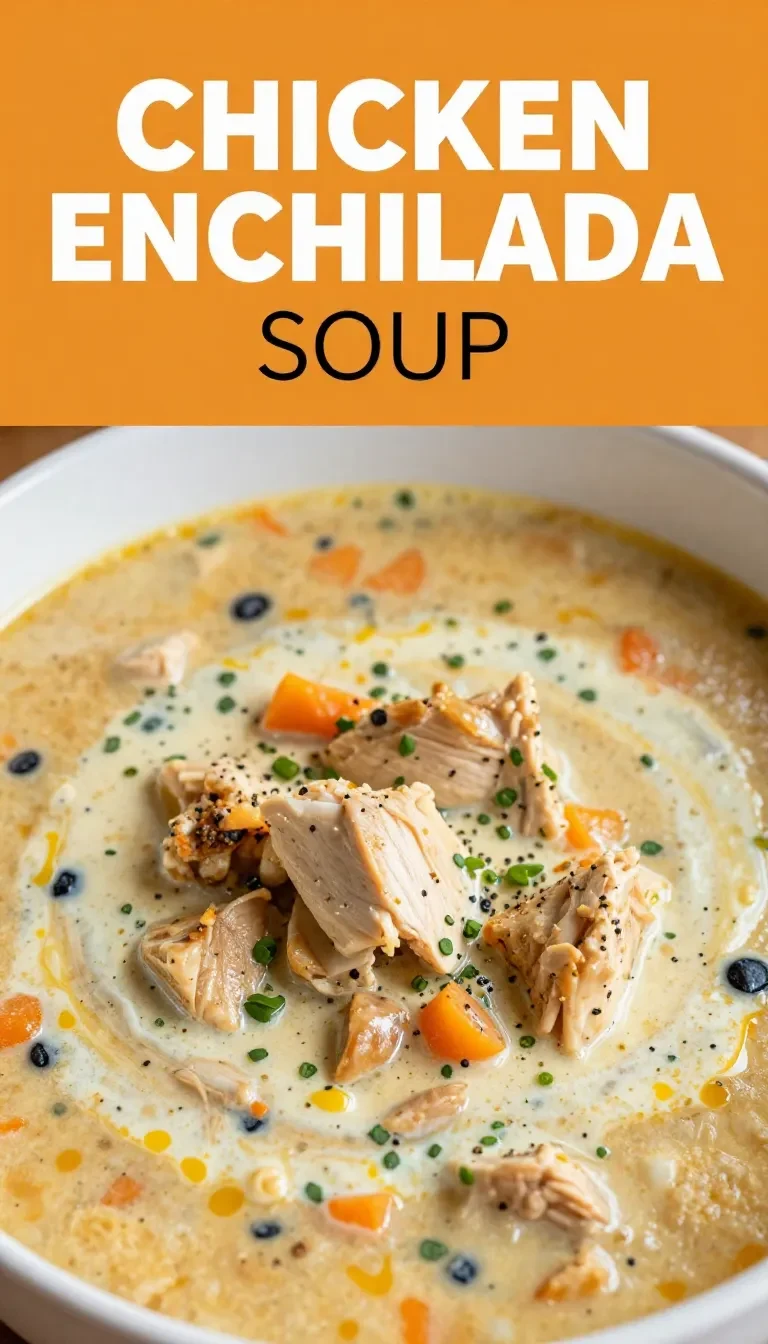 Bowl of easy chicken enchilada soup garnished with fresh cilantro and tortilla strips.