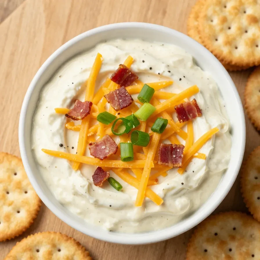 A bowl of creamy Million Dollar Crack Dip garnished with green onions and served with chips.