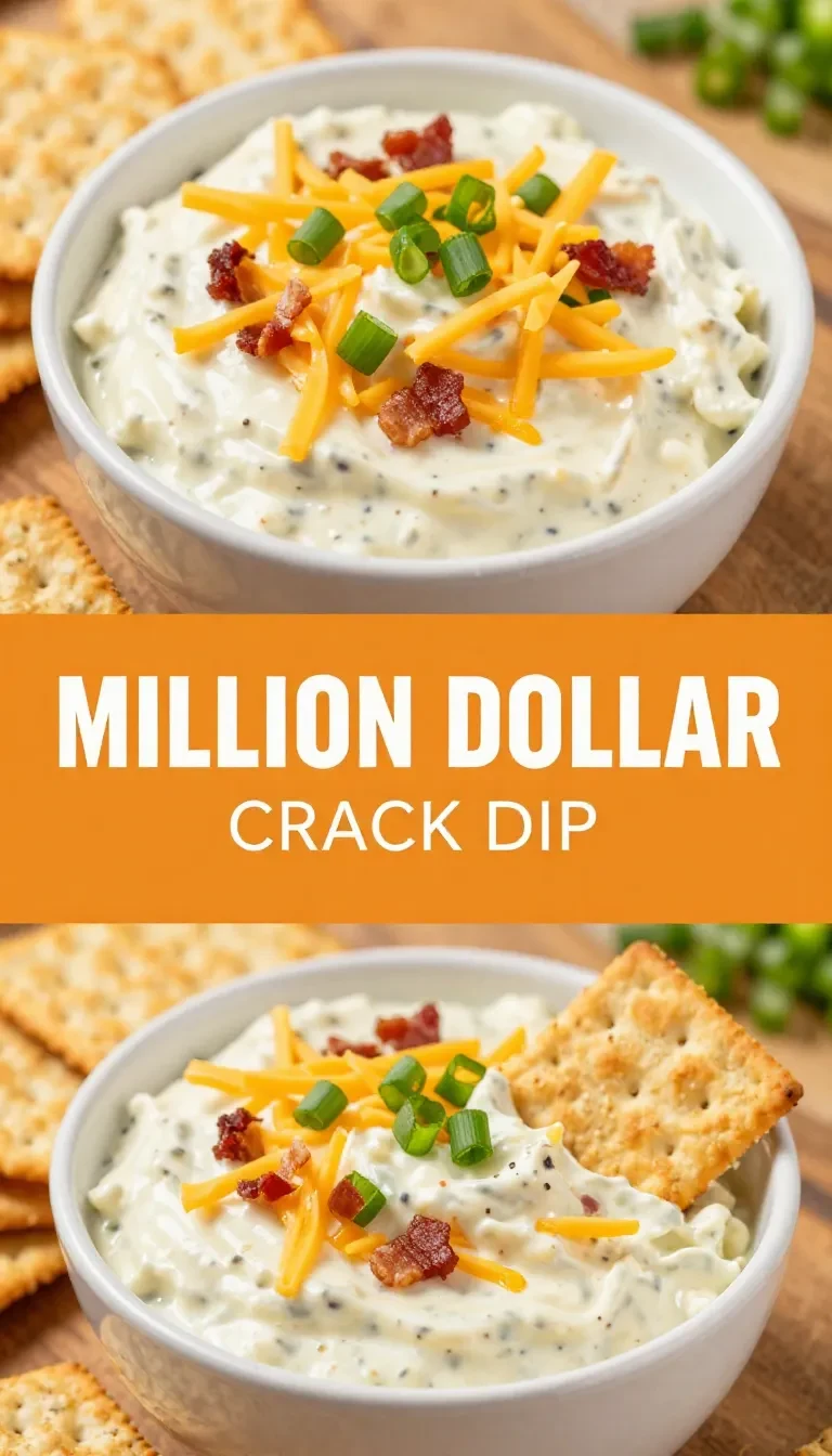 A bowl of creamy Million Dollar Crack Dip garnished with green onions and served with chips.
