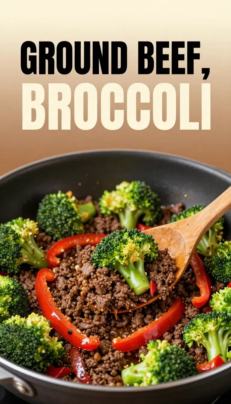 A plate of ground beef and broccoli stir-fry served on a white dish.