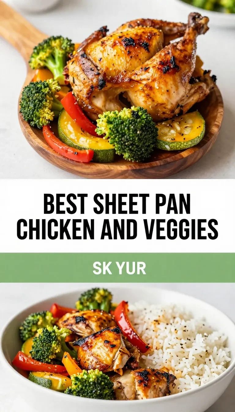 A sheet pan filled with roasted chicken thighs and colorful vegetables like carrots, zucchini, and bell peppers.