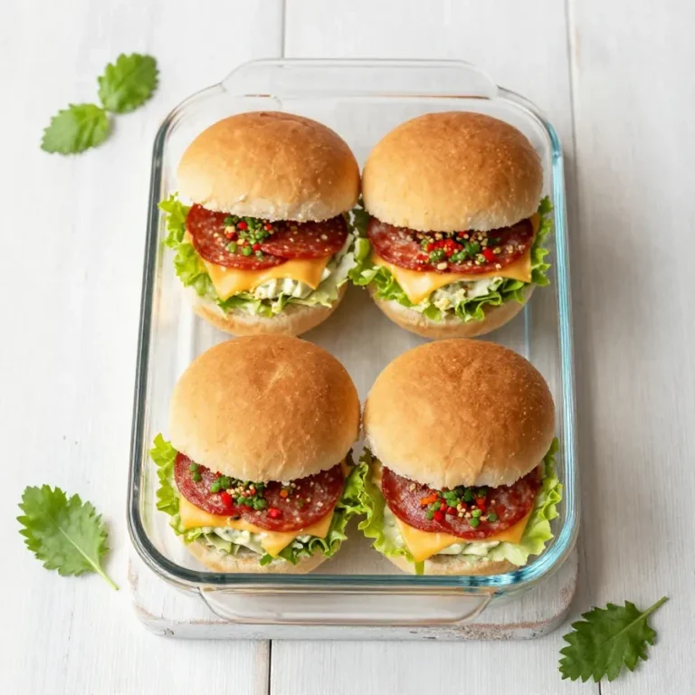 Italian grinder sliders stacked on a serving platter with melted cheese, cured meats, lettuce, tomato, and toasted slider buns