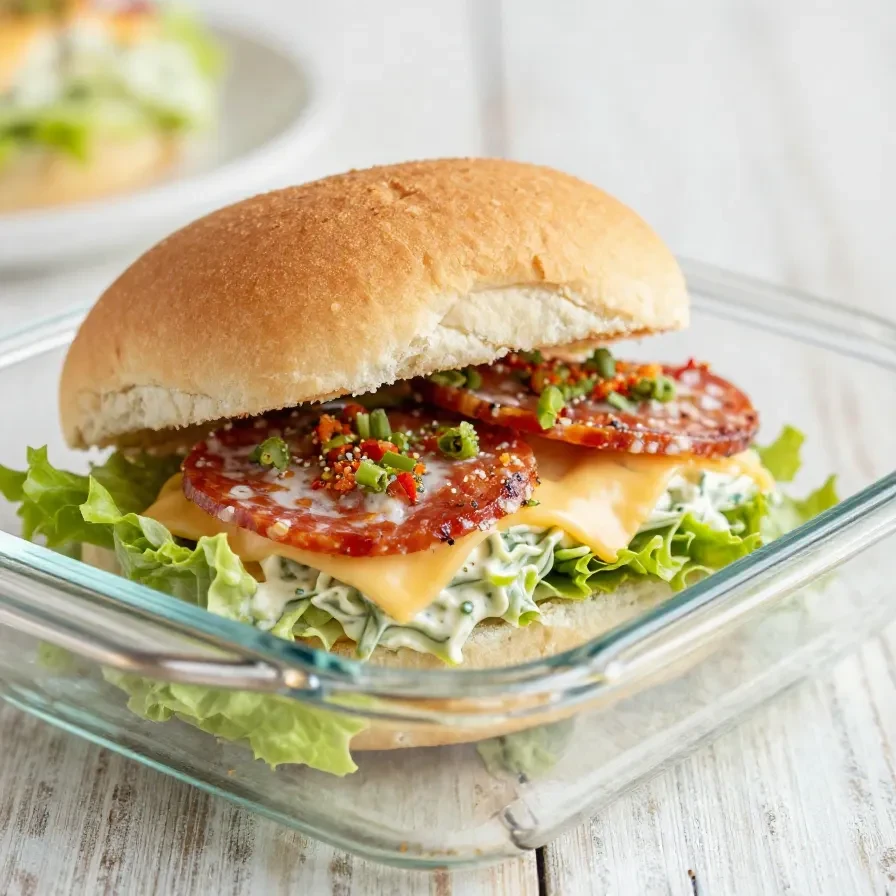 Italian grinder sliders stacked on a serving platter with melted cheese, cured meats, lettuce, tomato, and toasted slider buns