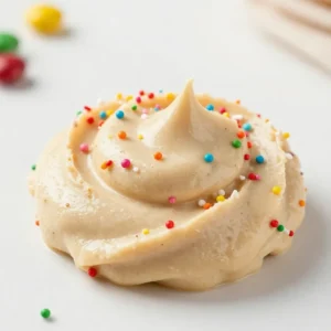 A bowl of high protein Dunkaroo dip served with colorful animal crackers for dipping
