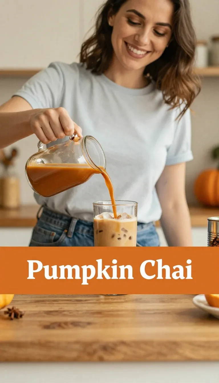 A creamy homemade pumpkin chai latte served in a glass mug with cinnamon sprinkled on top.