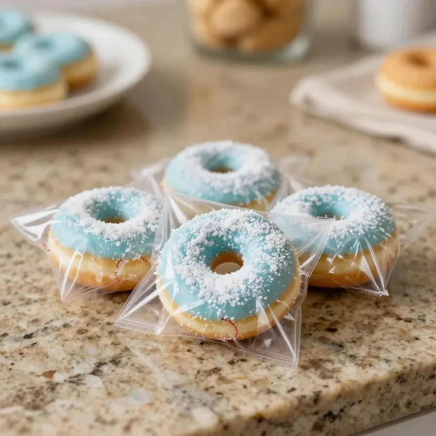Powdered doughnuts arranged on a plate as a sweet baseball snack for a game day treat