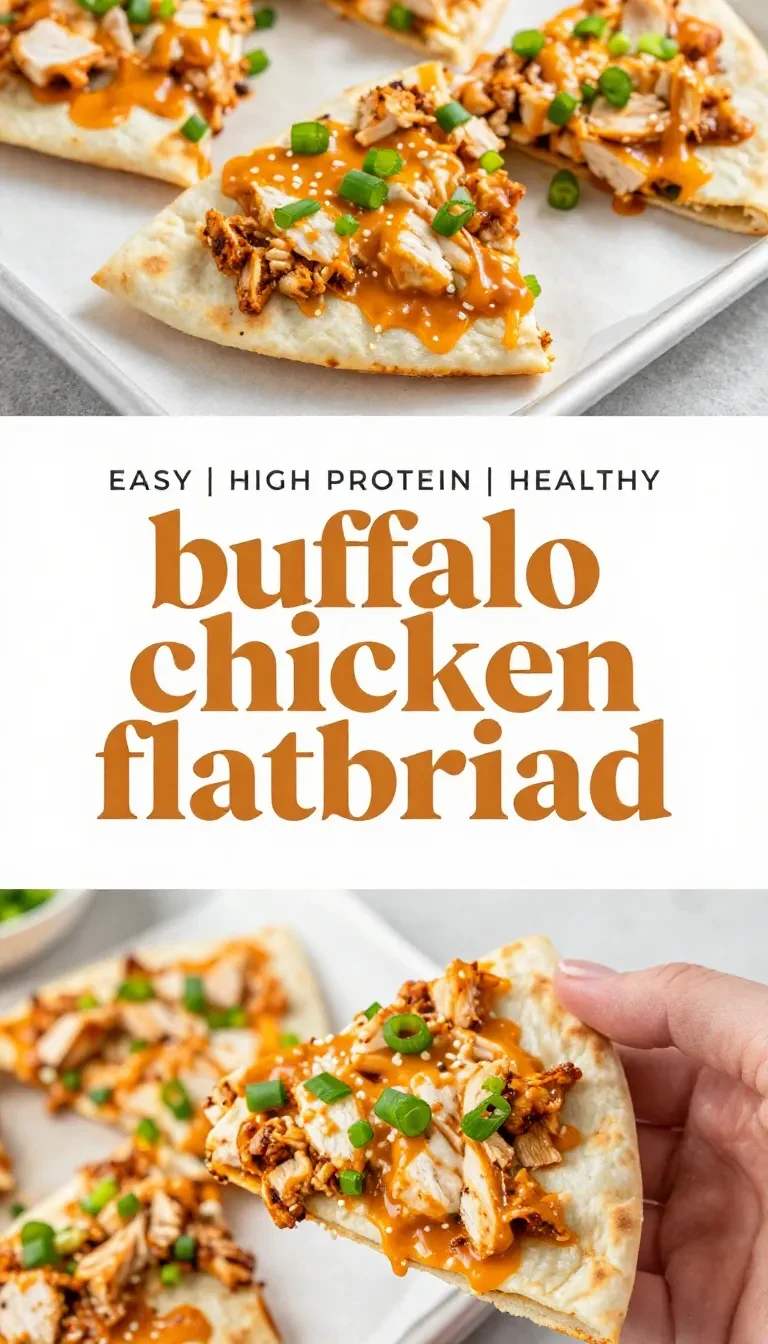 Buffalo chicken flatbread topped with shredded chicken, melted cheese, and chopped green onions on a baking tray