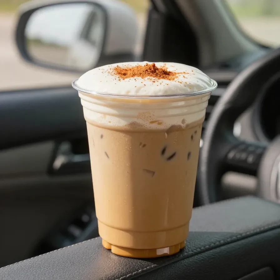 A Starbucks Pumpkin Cream Cold Brew in a clear cup topped with pumpkin cream foam and a dusting of spice.