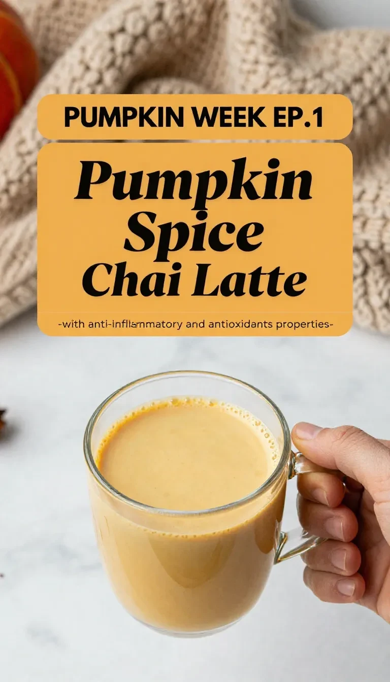 A homemade pumpkin spice chai latte served in a mug with whipped cream and cinnamon on top.