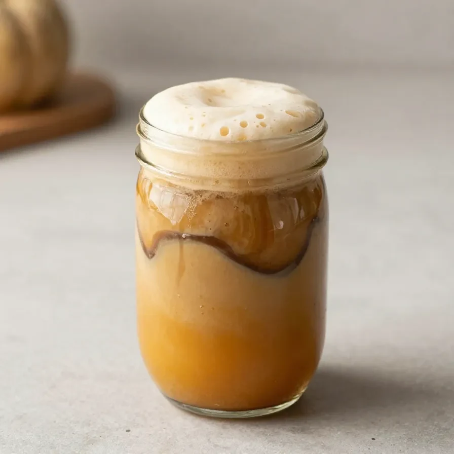 A chilled Starbucks Pumpkin Cream Cold Brew topped with pumpkin cream foam and a dusting of pumpkin spice in a clear cup.
