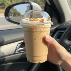 A caramel pumpkin chai latte topped with pumpkin cold foam in a clear glass, styled with fall spices and warm autumn tones.