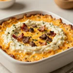 A bowl of Hissy Fit Dip served with tortilla chips on a rustic table