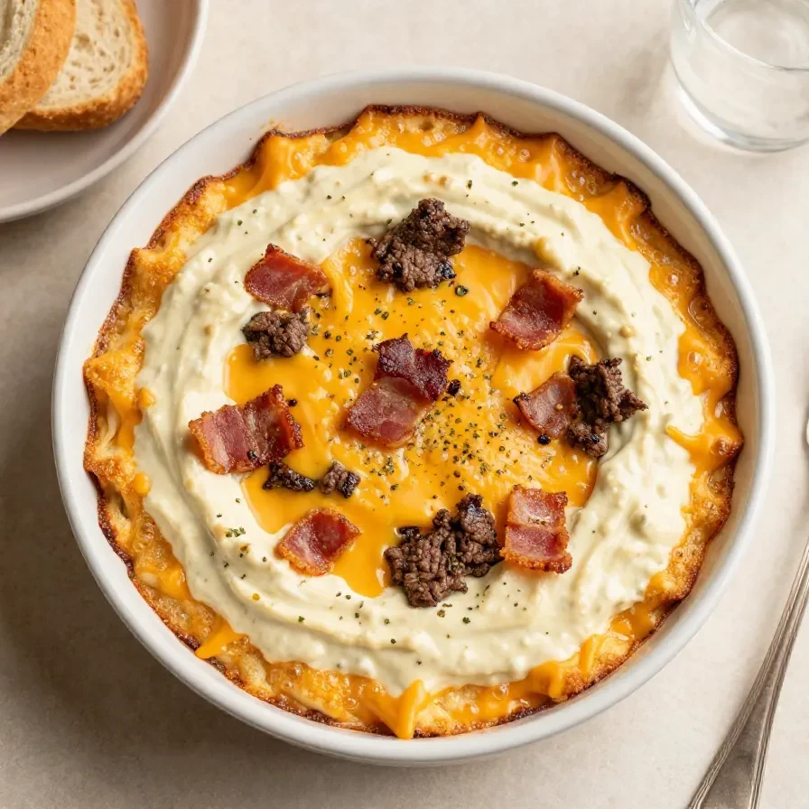 A bowl of Hissy Fit Dip served with tortilla chips on a rustic table