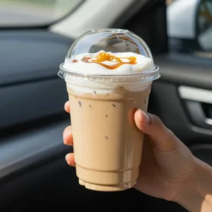 A caramel pumpkin chai latte topped with pumpkin cold foam in a clear glass, garnished with caramel drizzle and a sprinkle of cinnamon.