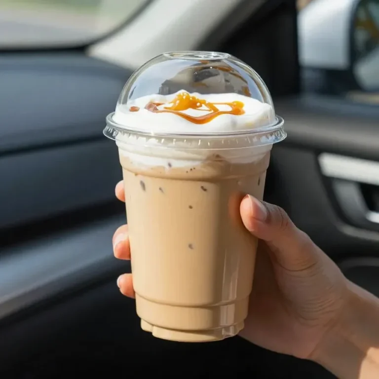 A caramel pumpkin chai latte topped with pumpkin cold foam in a clear glass, garnished with caramel drizzle and a sprinkle of cinnamon.