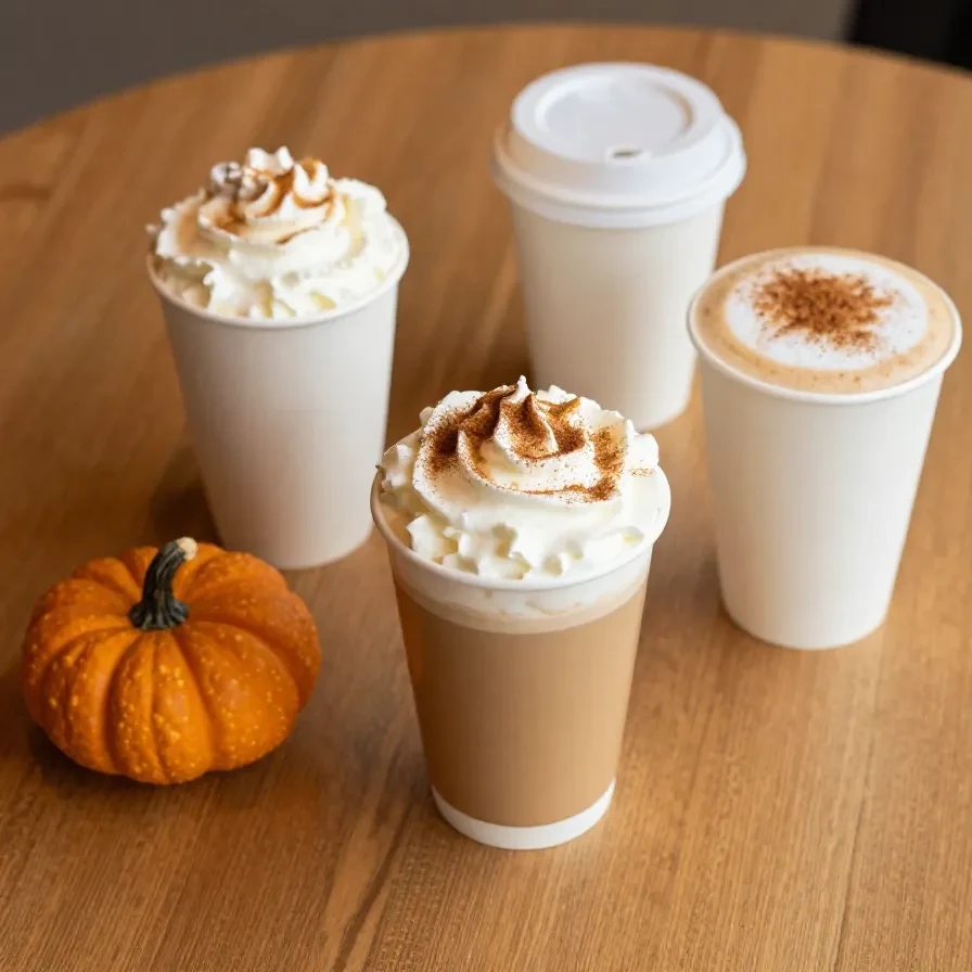 A creamy pumpkin spice latte topped with whipped cream and cinnamon in a ceramic mug