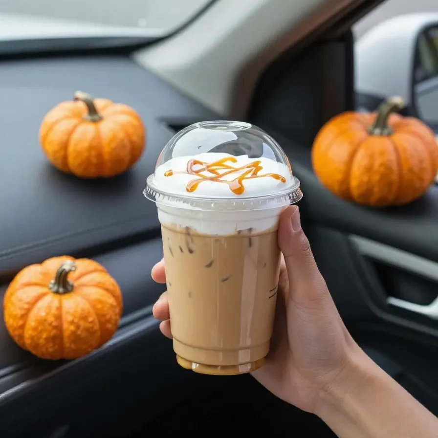 A caramel pumpkin chai latte topped with pumpkin cold foam in a clear glass, garnished with caramel drizzle and a sprinkle of cinnamon.