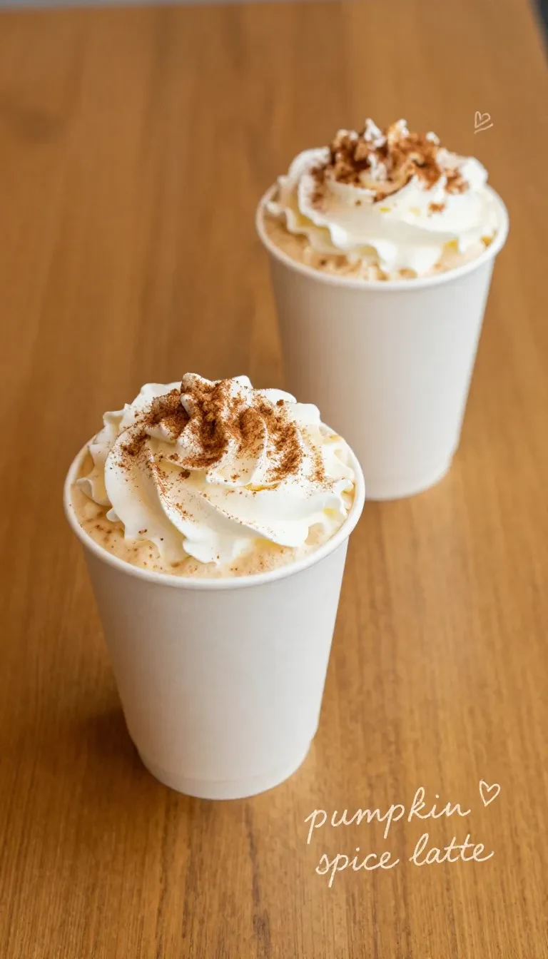 A creamy pumpkin spice latte topped with whipped cream and cinnamon in a ceramic mug